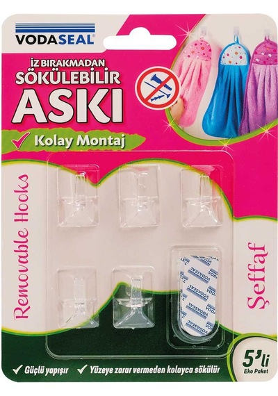 Vodaseal İz Bırakmadan Sökülebilir Küçük Askı - 5 Parça - Şeffaf Şeffaf
