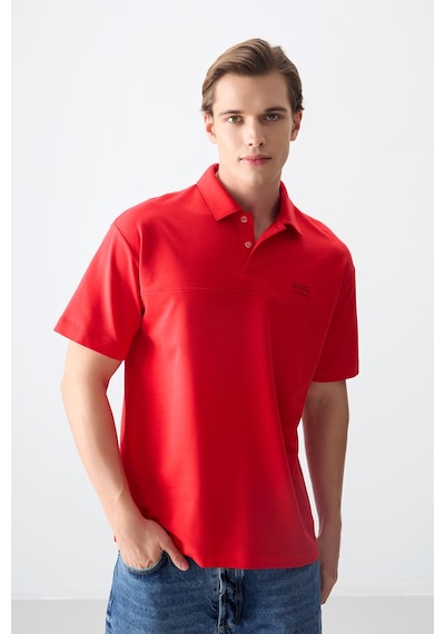 Air Jones Tommy Life Fiesta Pamuklu Kalın Yumuşak Dokulu Polo Yaka Oversize Fit Basic Erkek T- Shirt - 88382 Kirmizi