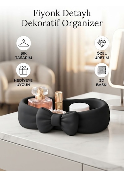 Fiyonk Detaylı Dekoratif Organizer Ve Şık Takı Çanağı Siyah