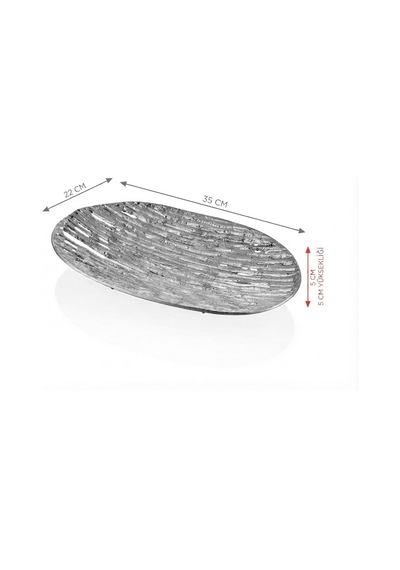 Bambu Nikel Görünümlü Dekoratif Oval Tepsi 35x22 Cm Sunumluk Organizer