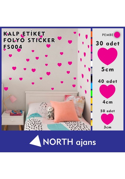 Kalp Folyo Duvar Sticklerı Pembe