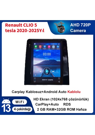 Renault Clıo 5 Tesla 2020-2025yıl 2gb Ram 32gb Rom Carplay Multim