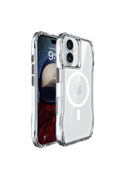 Bix iPhone Uyumlu 16 Octagon Hava Yastıklı Magsafe Kılıf Maksimum Korumalı Antrasit Kristal Şeffaf
