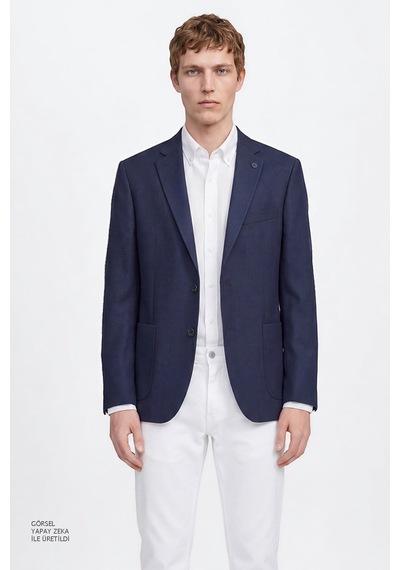 Erkek Lacı Slim Fit Dar Kesim Mono Yaka Torba Cepli Blazer Ceket Lacı