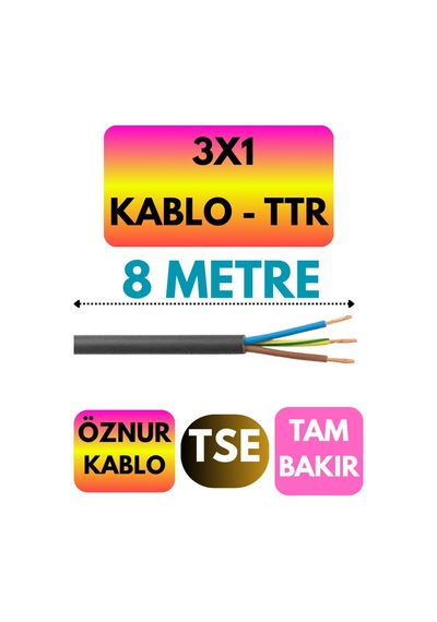 Öznur 3x1 Ttr Kablo Siyah Metre Seçenekli - 8 Metre