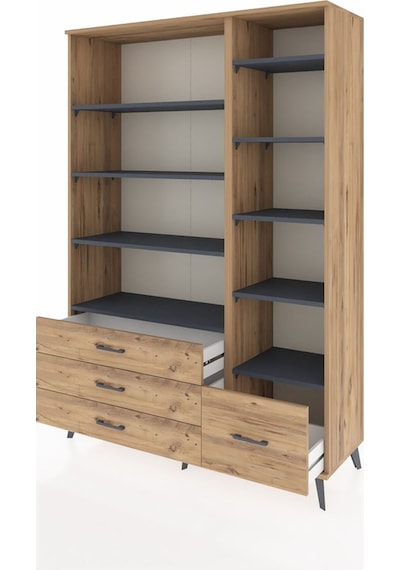 Hyperion Dolap 9 Raflı 4 Çekmeceli 132x44x195 Çam-antrasit/çam Çam