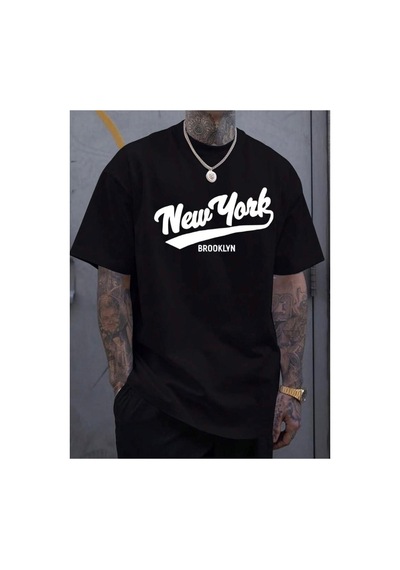Medinenur New York Baskılı Basic T-shirt Siyah