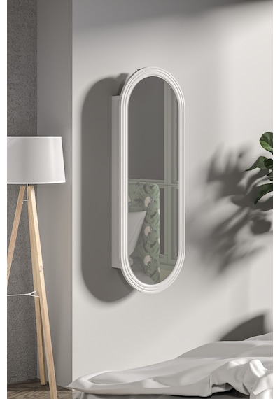 Çok Amaçlı Aynalı Takı Dolabı Mdf Kapak - Beyaz - Oval Çerçeve