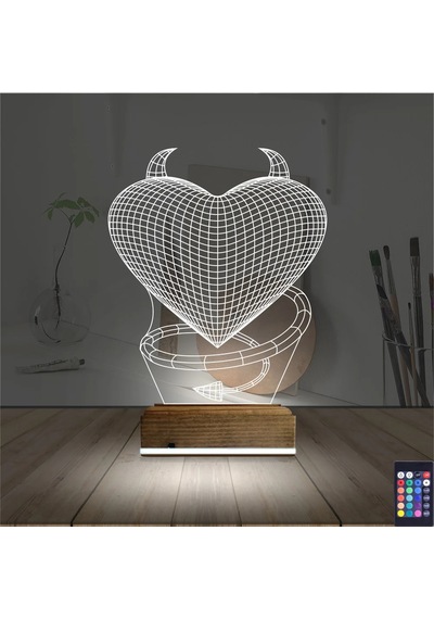 Luvivia Kalp Şeytan Sevgiliye Hediye 3d Lamba - Masa Gece Lambası Şeffaf