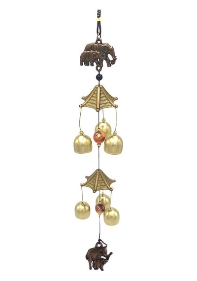 Feng Shui Metal Rüzgar Çanı Iki Katlı Bereket Filleri 6 Çan
