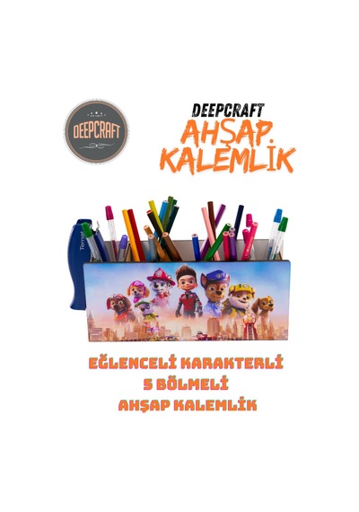 Deepcraft Ahşap Çocuklar İçin Masa Üstü Kare Kalemlik & Organizer-pawpetrol