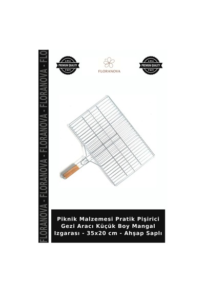 Piknik Malzemesi Pratik Pişirici Gezi Aracı Küçük Boy Mangal Izgarası - 35x20 Cm - Ahşap Saplı