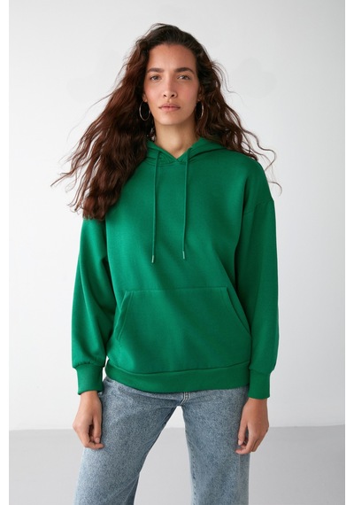 ETHIQUET IDA Basic Oversize Yeşil Sweatshirt