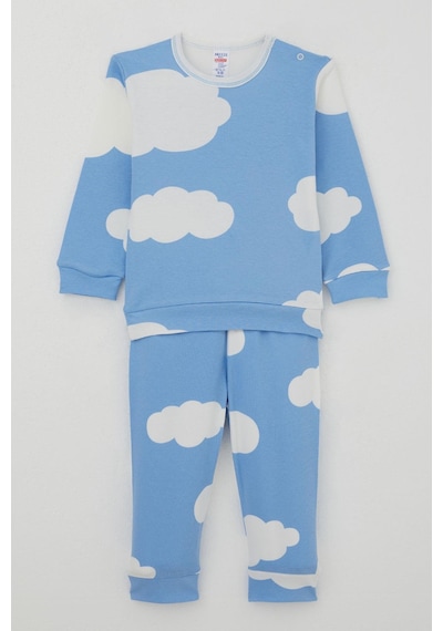 Breeze Erkek Bebek Pijama Takımı Omuzdan Patlı Bulut Desenli 4 Ay-1 Yaş, Mavi Mavi