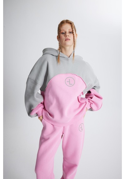 Holly Lolly Şardonlu 3 İplik Kumaş Oversize Kapişonlu Revenge Sweatshirt Pembe