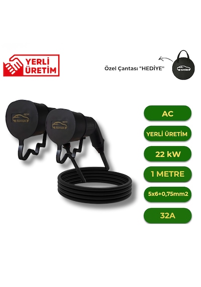Elektrikli Araç 1 Metre Type2 Ac Şarj Kablosu Seti-tüm Modellerle Uyumlu Özel Çantası  Elektrikli Araç Type2 Ac Kablo 1 Metre