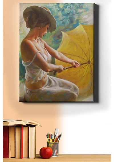 Webstyle Sayılarla Boyama Seti Kasnaklı Sarı Şemsiyeli Kadın 50 X 65 Cm