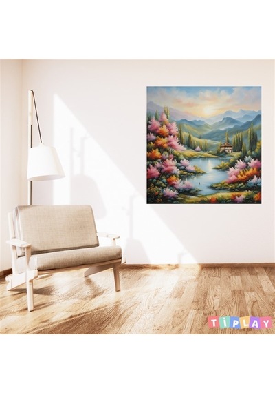 Minimalist Doğa Ve Manzara Doğa İçinde Köy Evi Ve Dağlar Çerçevesiz Pvc Tablo