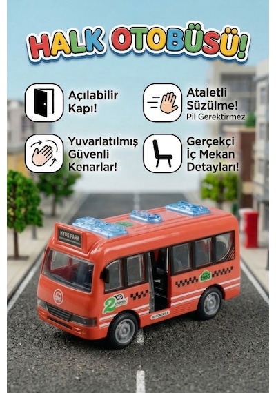 Oyuncak Otobüs Kapıları Açılabilen Sürtmeli Pilsiz Güvenli Minibüs Araba