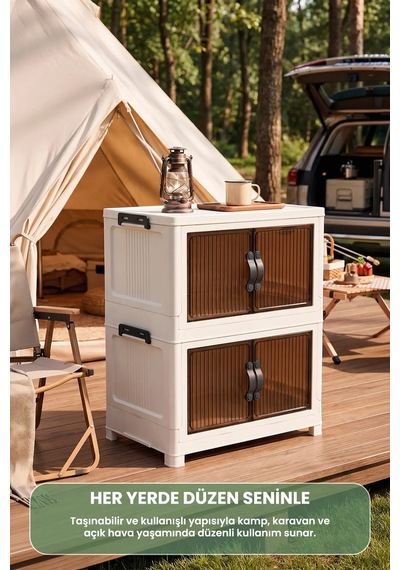 Evonıta 2 Katlı Portatif Dolap 80 Lt Geniş Hacimli Çok Amaçlı Organizer 49x30x59 Cm Beyaz