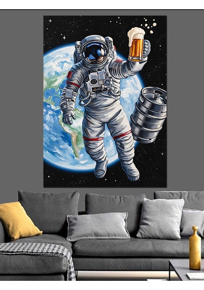 Ahşap Tablo Astronot Dünya Uzay Yürüyüşü