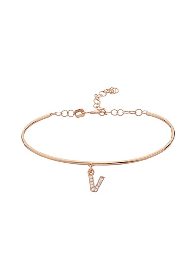 925 Ayar Gümüş Rose V Harfi Kelepçe Bileklik - 45089701 Rose Gold