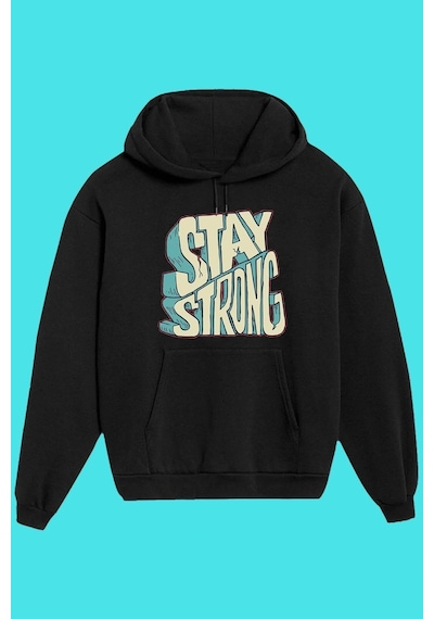 Startmore Unisex Beyaz Stay Strong Baskılı Sweatshirt Siyah