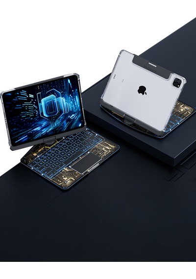 Newface Jp11 Apple Uyumlu iPad Pro 11 2022 Kılıf Vales Dönen Ledli Klavyeli Tablet Kılıfı - Siyah Siyah