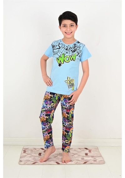 Vitmo erkek çocuk kısa kollu pijama takımı wow model mavi