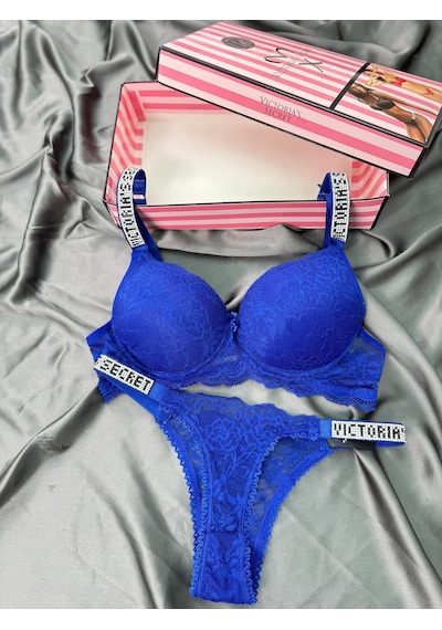 Victoria's Secret Victoria"s Secret Pusch Up Set Alt Üst Dolgulu Sütyen Ve Külot Takım 2"li Set Mavi