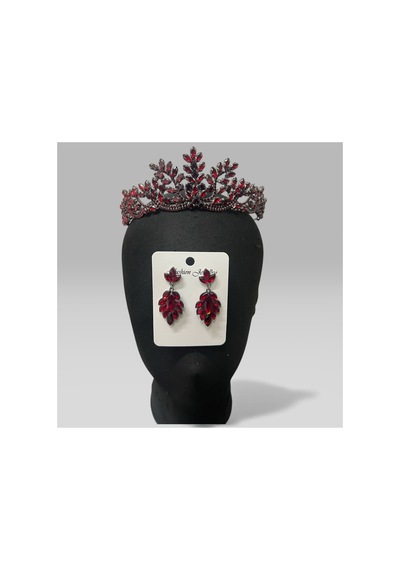Majestic Blossom Crown - Gelin Kına After Taç Ve Küpe Bordo - 797153335 Bordo