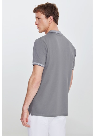 Ac&Co / Altınyıldız Classics Düğmeli Polo Yaka Cepsiz Slim Fit Erkek Tişört Gri