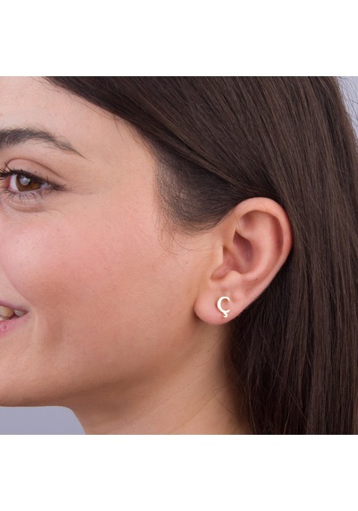 Goldkupe 14 Ayar Altın Ç Harf Küpe 0,44 Gr-1360