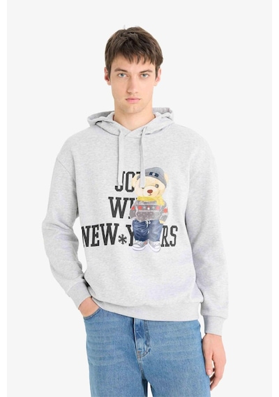 Defacto Boxy Fit Kapüşonlu Baskılı Sweatshirt F2248ax25wngr389 Gri