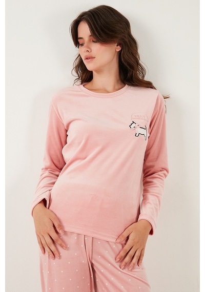 Lela Desenli Regular Fit Bisiklet Yaka Uzun Kollu Bayan Pijama Takımı 65713312 Pudra Lela Desenli Regular Fit Bisiklet Yaka Uzun Kollu Bayan Pijama Takımı 65713312 Pudra