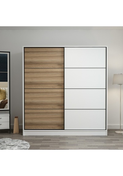 Minarmobilya Minar Kale 2 Kapaklı Sürgülü Dolap 180 Cm - Beyaz/Dore (541417043)