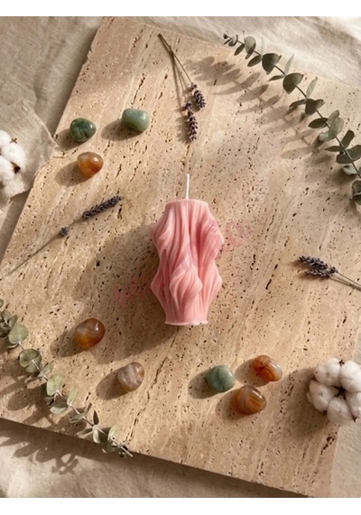 Mumelia Dalgalı Sütun - Doğal Soya Blok Dekoratif Mum - Pembe