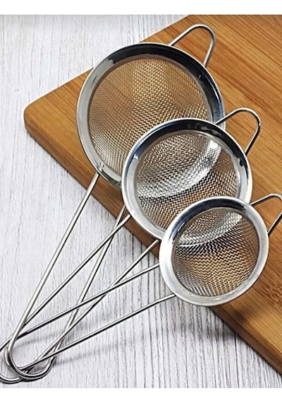 Mucit Home 3 Lü Küçük Metal Süzgeç Seti 6-7-8 Cm Boyutlarda Gri