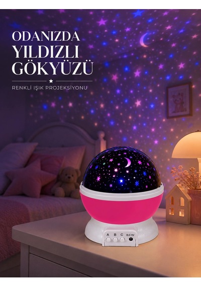 Kargo Pembe Döner Yıldız Projektörü Usb Ve Pilli Kullanımlı Gece Lambası Najmaddin Çok Renkli