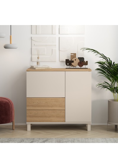 Robin Home Urban Çok Amaçlı Dolap Ahşap Ayaklı 2 Kapaklı 2 Çekmeceli Kumsal-sepet Bej