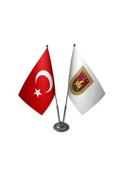 Masa Üstü Kara Kuvvetleri Bayrağı Türk Bayrağı İkili Krom Direk M