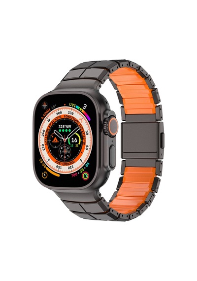 Watch 42mm Uyumlu Mohseven İwatch Titancore No.1 Metal Kordon Siyah - Turuncu