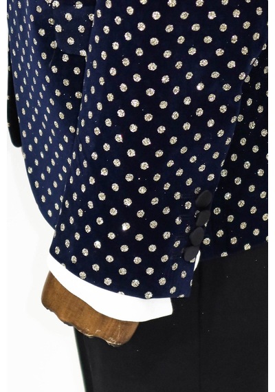 Wessi Nokta Desenli Slim Fit Lacivert Erkek Smokin Ceket Lacivert