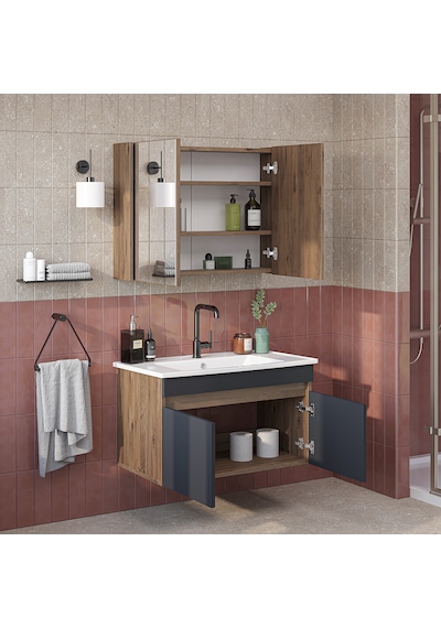 Lavabolu Mdf 80 Cm Banyo Alt Dolabı + Aynalı Üst Dolabı , Banyo Dolabı Takımı Atlantik Çam - Antrasit Lavabolu Mdf 80 Cm Banyo Alt Dolabı + Aynalı Üst Dolabı , Banyo Dolabı Takımı Atlantik Çam - Antrasit