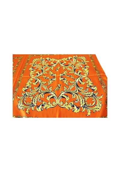 Tikitonki Etnik Çiçek Desenli Turuncu Saten Eşarp - 90x90 Turuncu Turuncu