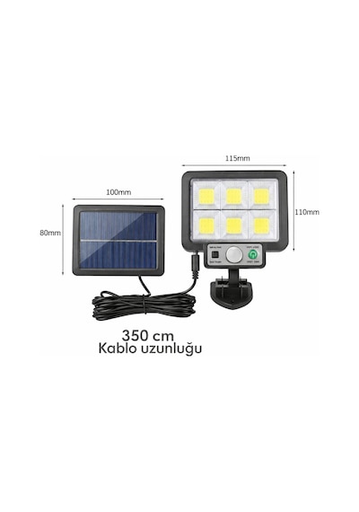 Solar Hareket Sensörlü Duvar Lambası 3 Modlu Led Bahçe Aydınlatma Dış Mekan Su Geçirmez Panel Siyah