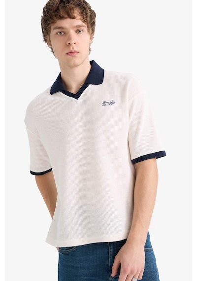 Defacto Dokulu Boxy Fit Polo Tişört F8352ax26sper105 Ekru-er105