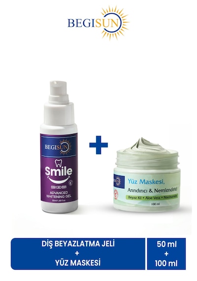 Begısun Diş Beyazlatma Jeli 50 Ml + Arındırıcı & Nemlendirici Yüz Maskesi 100 Ml Bakım Seti