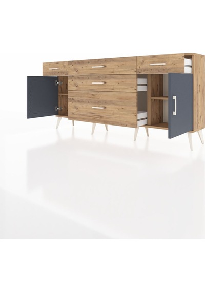 Arges Konsol 2 Raflı 5 Çekmeceli 2 Kapaklı 176x30x83 Çam-antrasit/çam Antrasit/çam Arges Konsol 2 Raflı 5 Çekmeceli 2 Kapaklı 176x30x83 Çam-antrasit/çam Antrasit/çam