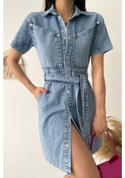 Noa & Noa Kadın Kemerli Düğmeli Denim Elbise Şehirli & Vücuda Oturan Stil Mavi Noa & Noa Kadın Kemerli Düğmeli Denim Elbise Şehirli & Vücuda Oturan Stil Mavi